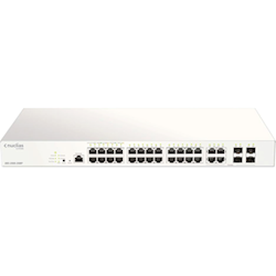 D-Link (DBS-2000-28MP) 28-Port Gigabit Nucluas Cloud Managed PoE Switch with 28 RJ45 (24 PoE) and 4 Combo SFP ports. PoE budget 370 Watts.