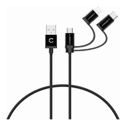 Cygnett 3-in-1 (USB-A to Lightning + USB-C + Micro-USB) Cable (1M) Black (CY3571COCAB) 2.4A/12W MFi Fast Charging for iPhone  iPad 2 Yr. WTY.