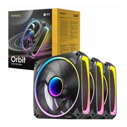 Antec Orbit 120 ARGB 3PK Extreme Lighting 4 sides  Mirror inward Effect PWM 28MM Thickness Focus Airflow 66.72 CFM FDB 9 Blades. Woven cable Fan