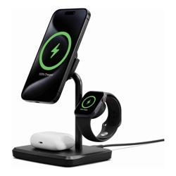 Cygnett ChargeBase Qi2 3-in-1 Magnetic 15W Wireless Charger-Black(CY5069BUNCP)1.2M USB-C Cable5W Watch Charger 180 Swivel Head2 Years Warranty