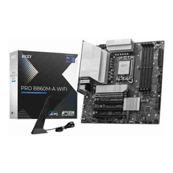 MSI PRO-B860M-A-WIFI Micro ATX Intel LGA 1851 4xDDR5 3xM.2 4xSATA 6G RAID 4xPCIe 1xHDMI 1xDP 1xTB4 GbE LAN Wi-Fi 7+Bluetooth 1xUSB-C 3xUSB-A 2xUSB2.0 3 Year Warranty