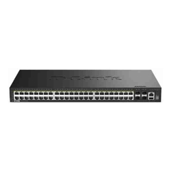 D-Link 52-Port Gigabit Smart Managed Stackable PoE+ Switch with 48 PoE+ 1000Base-T and 4 SFP+ Ports. PoE budget 370W 740W with DPS-700.