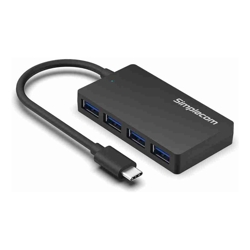 Simplecom CH350 SuperSpeed USB-C to 4xtUSB-A Hub USB 3.2 Gen1 5Gbps plug  play bus-powered ABS 76x41x11mm 35g 15cm cable Win/macOS compatibe