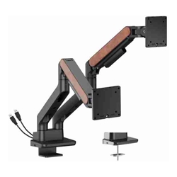 Brateck LDT81N-C024UC Fusion Heavy-Duty Gas Spring Dual Monitor Arm with USB-A/USB-C Ports For most 17&quot;~35&quot; Monitors Fine Texture Black(New)