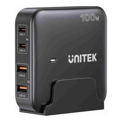 Unitek 100W 4-in-1 Desktop GaN Charger 2 USB-C PD 2 USB-A QC3.0 with Power Cord Black UNITEK Gift Box