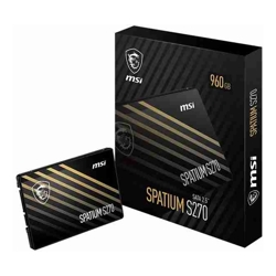 MSI SPATIUM S270 SATA 2.5" 960GB  PHISON S11 3D NAND SATA III 6Gbps Sequential Read up to 500MB/s Sequential Write up to 450MB/s 250 TBW 5Y WTY