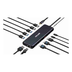 Volans VL-UCH2P(V2) Aluminum 13-in-1 Triple Display USB-C Hub with 100W PD ABS dock with 2 HDMI2.0 (4K@60/30Hz) DP1.4 4K@60Hz 4 USBA (3x5Gb/s 1x10Gb/s) 2 USBC (100W PD 10Gb/s) 2 USB2.0 3.5mm 