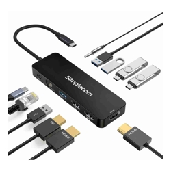 Simplecom CHT811 11-in-1 USB-C 4K Triple Display MST Docking Station with Dual HDMI DP