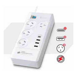 Sansai 4 Outlet 3xUSB-A  1xUSB-C Powerboard Master On/Off switch Surge and overload protected Fast charging 1M 20W 220-240V 10A IV Retail box