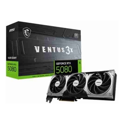MSI GeForce RTX 5080 16G VENTUS 3X OC  Nvidia GeForce RTX 5080 16G VENTUS 3X OC 16GB DDR7 Core Clock: 2655MHz Cuda Core: 10752 1xHDMI 3xDP PSU: 850W PCIe5.0 3 Year Warranty
