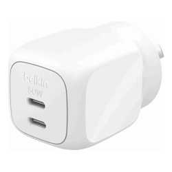 Belkin BoostCharge Pro 50W Dual USB-C GaN Wall Charger White (WCH019AUWH) Compact Laptop Charger Travel-Ready CEW $2500 2 Years Warranty