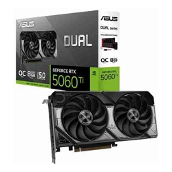 Asus DUAL-RTX5060TI-O8G Nvidia GeForce RTX 5060 Ti 8GB GDDR7 Core Clock: 2632MHz Cuda Core: 4608 1xHDMI 3xDP PSU: 550W PCIe5.0 3 Year Warranty
