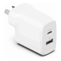 Cygnett EOL Cygnett PowerPlus 32W Dual Port (20W USB-C + 12W USB-A) PD Fast Wall Charger-White(CY4772PDWCH)Palm-SizePortableCharge 2x Devices2 Years Warra
